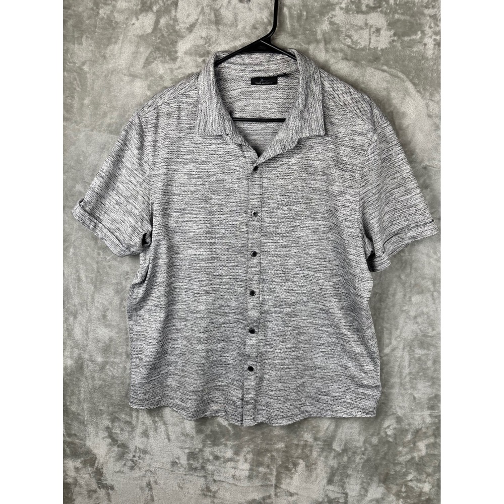 Marc Anthony Short Sleeve Button Up Shirt Mens‎ XL Slim Fit Gray Knit Casual Top